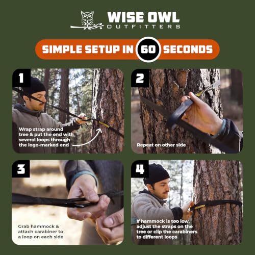 Wise Owl Outfitters Double Camo Black Camping Hammock 500lbs Portable Outdoor Gear
