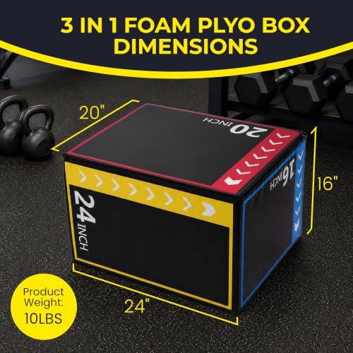 3-in-1 Foam Plyo Box - 16'' 20'' 24'' Soft Jump Box - Multicolor