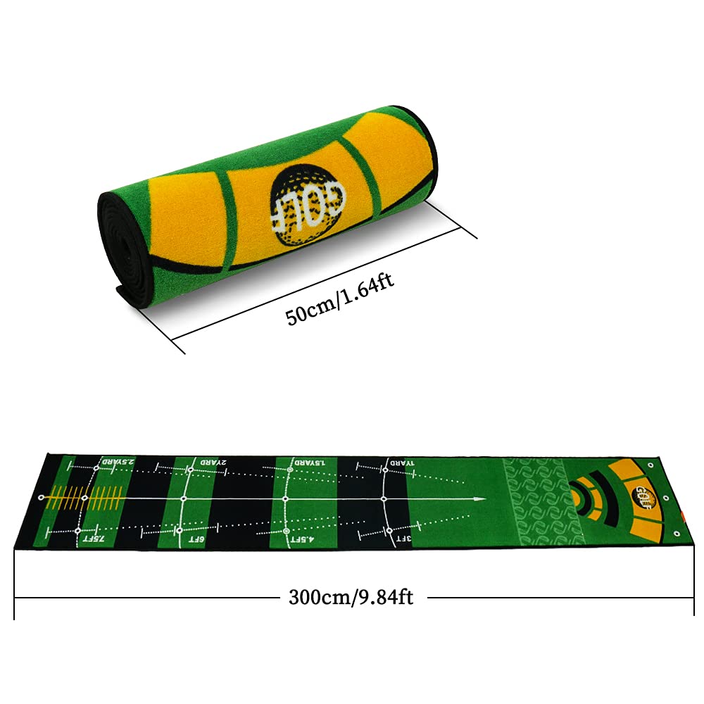 Symbiontia Golf Putting Green Mat 10 ft X 20 in Training Aid Mat, Multi Distance Mark Practice Putting mats,Anti-Slip Backing Golf Putting mat for Indoor/Outdoor Hitting Mat for Golf Enthusiast