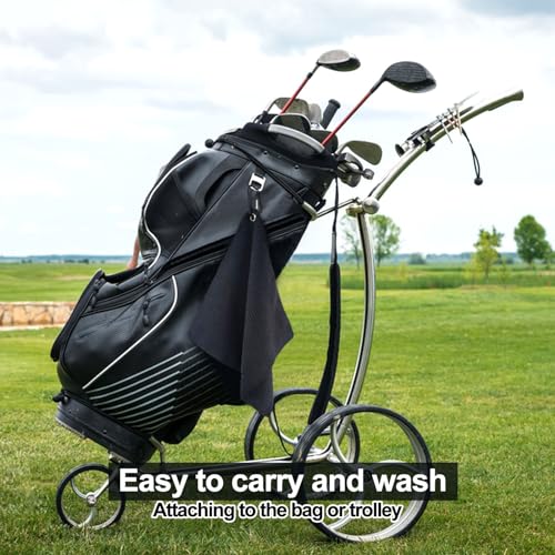 Microfiber Waffle Golf Towel with Carabiner Clip - 12-inch Black
