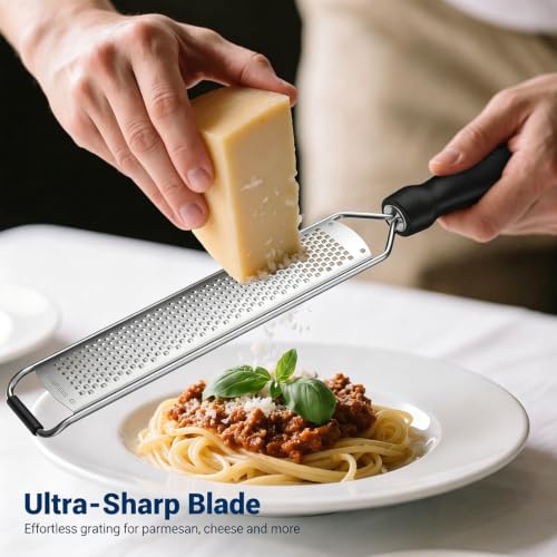 Lemon Zester Grater - Stainless Steel with Handle - Black