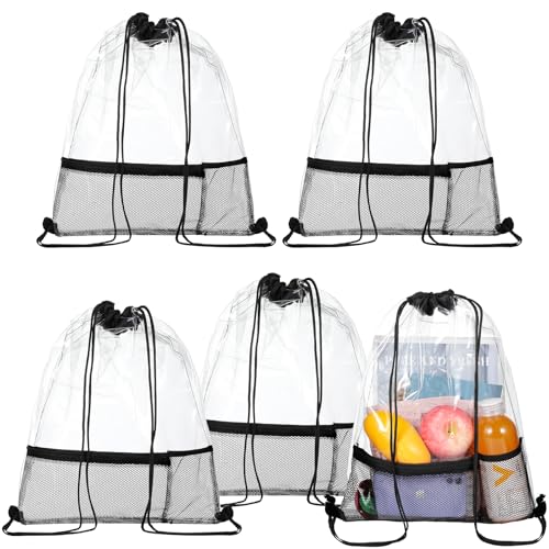 Riakrum 5-Pack Clear Drawstring Bags Stadium Approved, 16.9 x 13.4 in