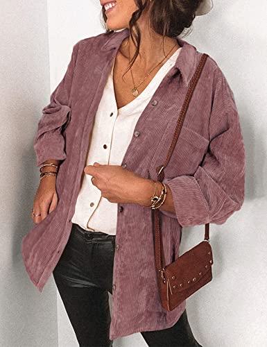 Saslax Women's Oversized Lightweight Corduroy Shacket Jacket - Medium Mauve