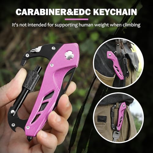 6-in-1 Pink Multitool Carabiner Knife - EDC Tool for Camping & Hiking