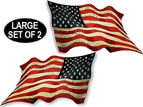 Large Vintage American Flag Sticker Decal - 7 x 11 Inch, 2 Pack