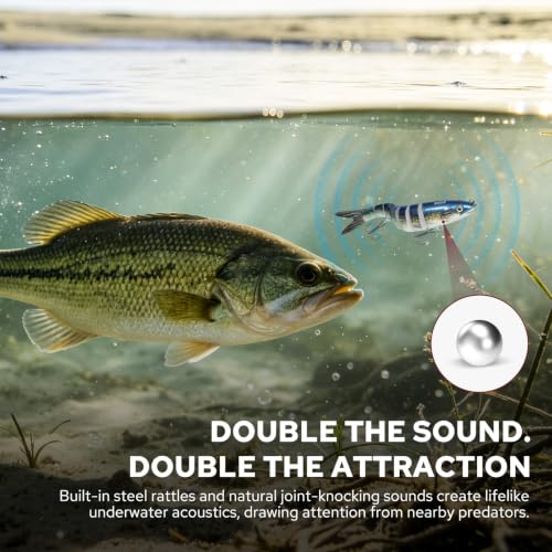 GOTOUR 5" 0.9oz Jointed Swimbait - 8-Segment Lure for Bass Trout Crappie, A1-5"-0.9oz