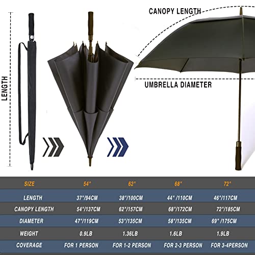 Large Windproof Waterproof Golf Umbrella - 62 Inch Black-Red Handle