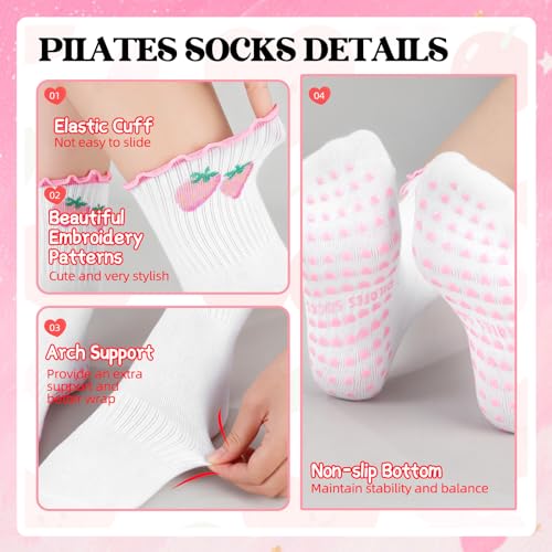 Non-Slip Pilates Yoga Socks for Women - Green, Yellow, Pink, Red, Ruffles