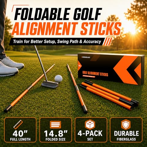 Collapsible Golf Alignment Sticks - 4 Pack Orange, 40" Training Aid