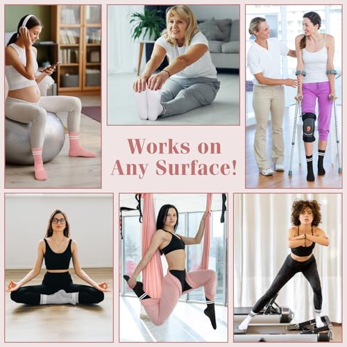 Grippy Pilates Socks for Women - Non-Slip Crew Socks - Black/Pink/White/Gray