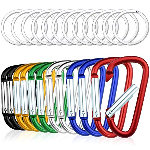 12 Pack Aluminum Carabiners with Keychains - D Ring Snap Hooks