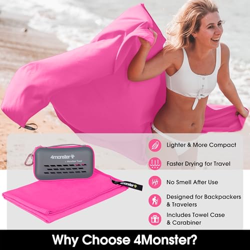 4Monster Rose Microfiber Travel & Gym Towel with Case - 20 x 12 inches