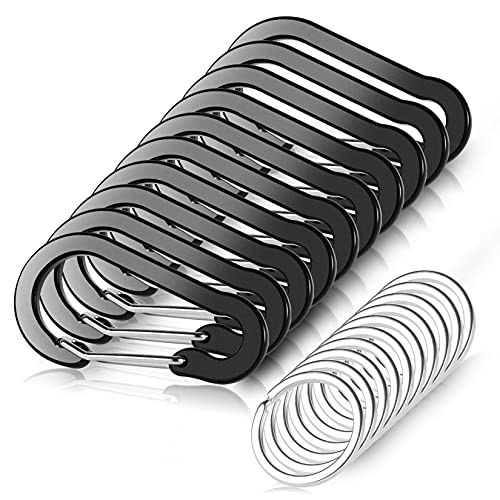 10 Pack Aluminum D-Shape Carabiners with Key Rings - Durable Locking Clips
