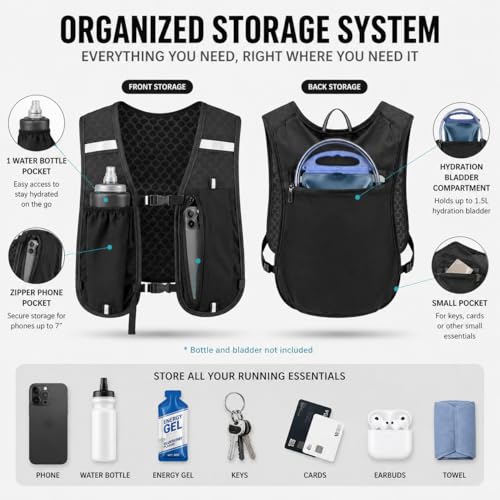 Hydration Vest for Running - Lightweight Breathable Design - Black