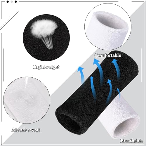 9-Inch Extra Long Wristbands - Sweatbands Set of 2 Black & White