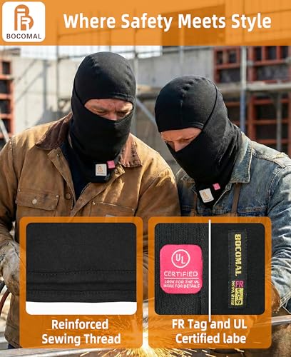 BOCOMAL FR Balaclava Face Mask 7oz Midweight Arc Rated NFPA2112 CAT2 2-Pack, One Size, Black