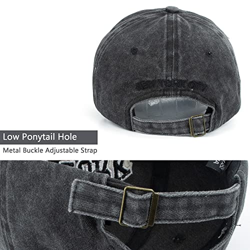 New York Distressed Baseball Hat - Black Adjustable Dad Cap
