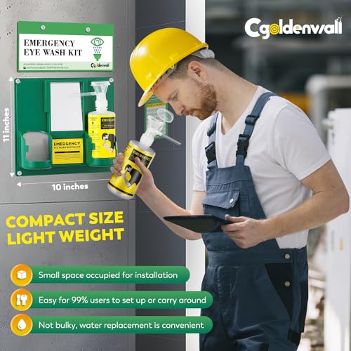 CGOLDENWALL Upgraded Portable Eye Wash Station OSHA Approved Emergency Eye Wash Kit, Sturdier Bottle Holder Larger Mirror, 2 * 16.9oz Empty Eyewash Bottles, NO Solution (White Cap)