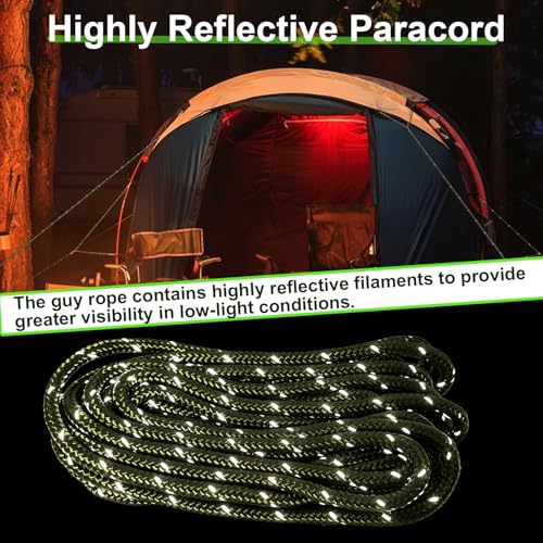 104ft Ultralight Tent Guy Lines with Tensioners - 8 Packs, Olive Green