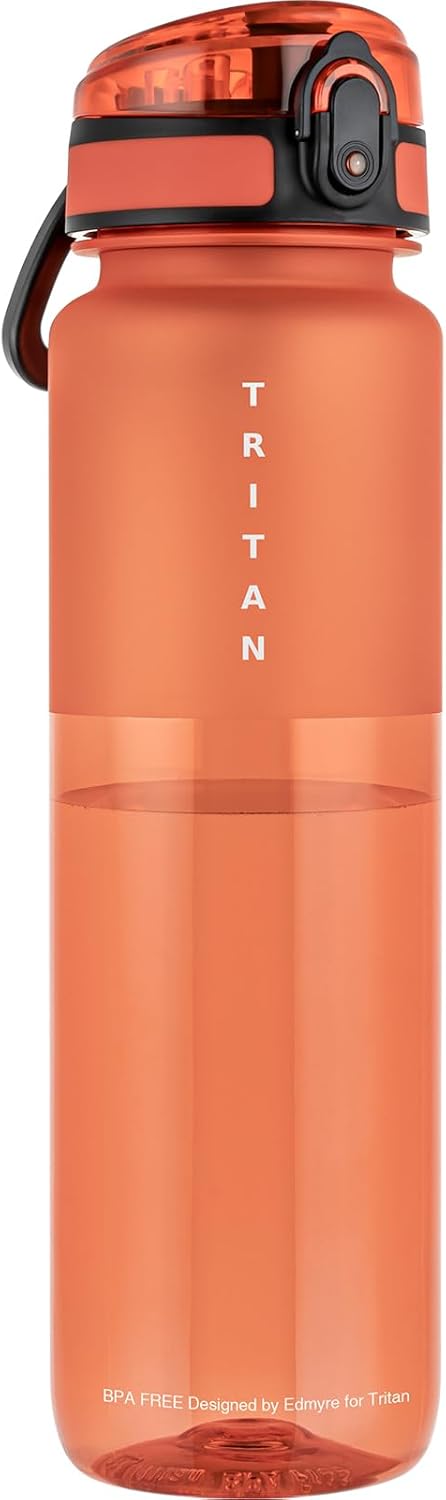 Skiennix 32oz Water Bottle - Frosted & Clear Tritan, Leakproof, Portable for Gym & Travel (Red)