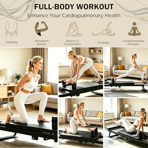 Foldable Pilates Reformer Machine - 91 Inch for Home Gym