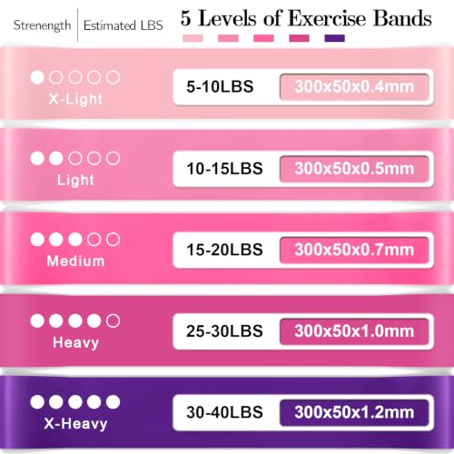 Resistance Bands Set for Exercise - 5 Levels, Pink Workout Bands