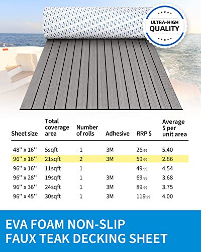 Non-Slip EVA Foam Boat Decking Sheet - Gray with Black Seam Lines - 48"L x 16.8"W