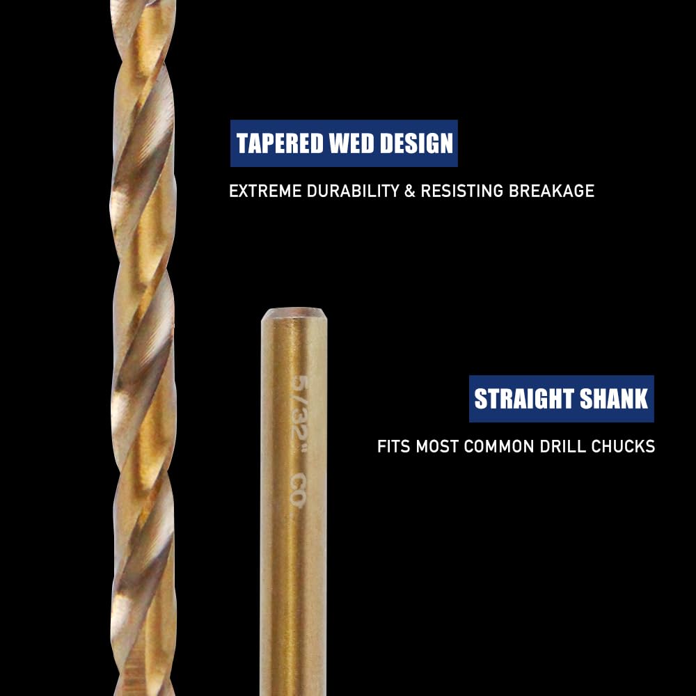 12pcs 5/32" Cobalt Drill Bits, M35 Jobber Drill Bits for Metal, Stainless Steel, Cast Iron, Wood, Plastic, Fully Ground from Pro Edge Technology