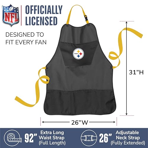 Pittsburgh Steelers Cooking Apron - Adjustable, 4 Pockets, Black