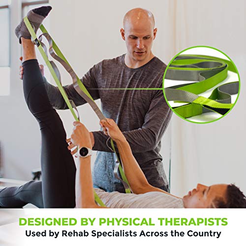 Stretching Strap for Physical Therapy - Green/Grey, 8' with 12 Loops