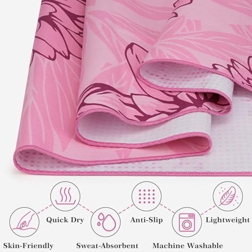 Jooeer Pink Yoga Towel with Corner Pockets 74 x 26 inch for Hot Yoga & Pilates