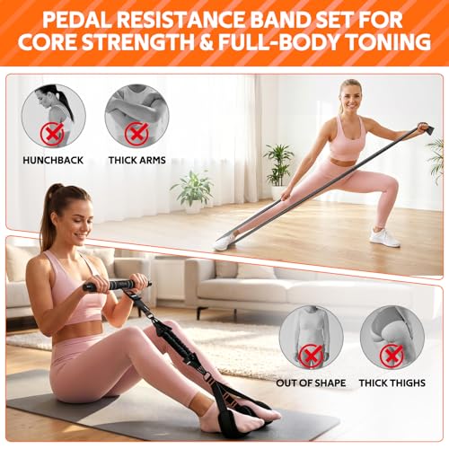 Renranring Grey Upgraded 14-in-1 Pedal Resistance Bands Home Gym Equipment