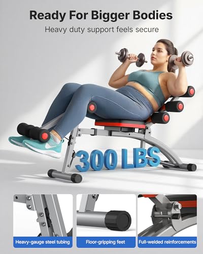 Adjustable Ab Trainer - Multi-Functional Core Workout Bench - Black Red