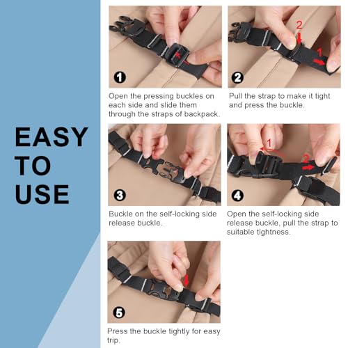 Elastic Backpack Chest Strap - Adjustable Sternum Belt with Quick Release - Black