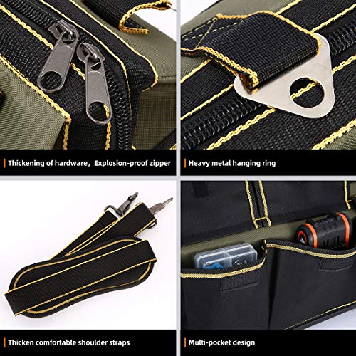 FASTECH 20-inch Wide Mouth Tool Bag with Water Proof Molded Base£¬Wide Mouth Tool Tote Bag,Waterproof Tool Organizer Bag for Men with Adjustable Shoulder Strap (20 inch)
