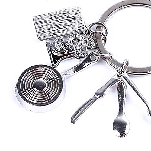 Chef Baking Keychain with Miniature Kitchen Utensils and Cookbook Pendant