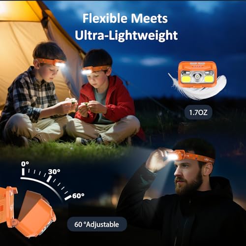 LHKNL Rechargeable Headlamp 2-Pack Orange Waterproof LED Headlights with 8 Modes & Motion Sensor