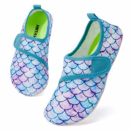 Kids Water Shoes - Non-Slip Quick Dry Aqua Socks, 3.5-4 Big Kid / Tp Aqua/Mermaid Scales
