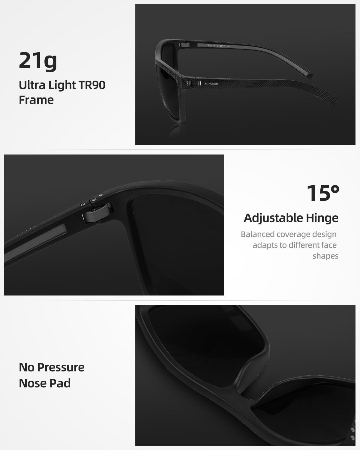 Nirvjour Polarized Sunglasses for Men Lightweight TR90 Frame UV Protection Sun Glasses for Driving Fishing Golf