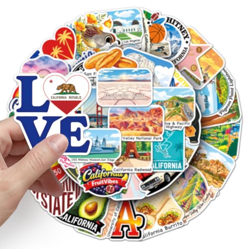 50-Piece California The Golden State Vinyl Sticker Pack - Waterproof Decals