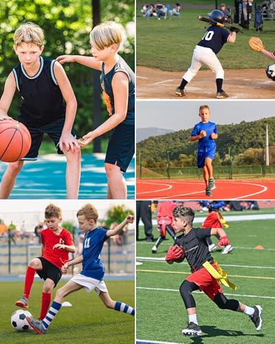 Boys Compression Shorts with Pockets - Athletic Underwear, Large Black