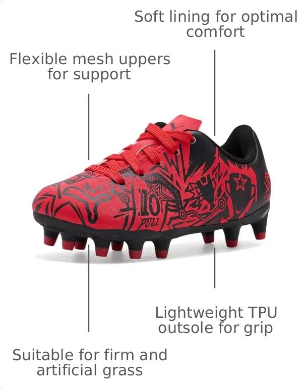 Puma Boys Tacto Christian Pulisic Soccer Cleats for Firm & Artificial Ground, Big Kid Size Red/Black