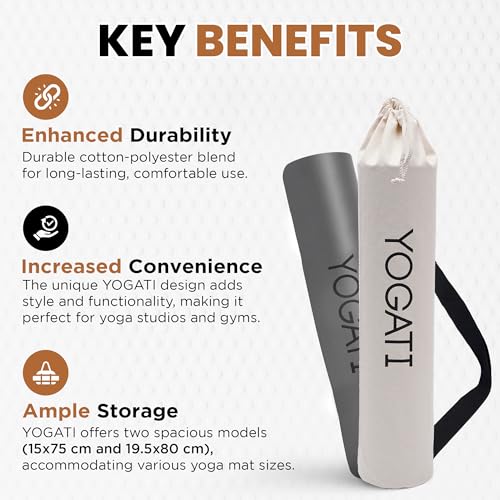 Durable Cotton Yoga Mat Bag with Adjustable Strap - Beige