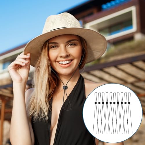 Adjustable Hat Chin Cord Clips - 10 Pcs Elastic Strap - Black