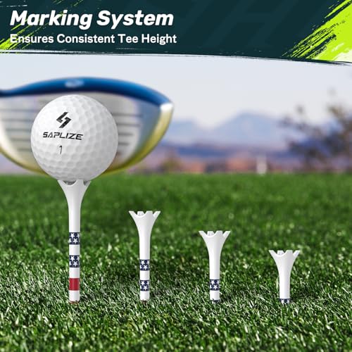 Plastic Golf Tees - 100 Pack with Stars & Stripes Marking System - Red (3-1/4'' & 1-1/2'')