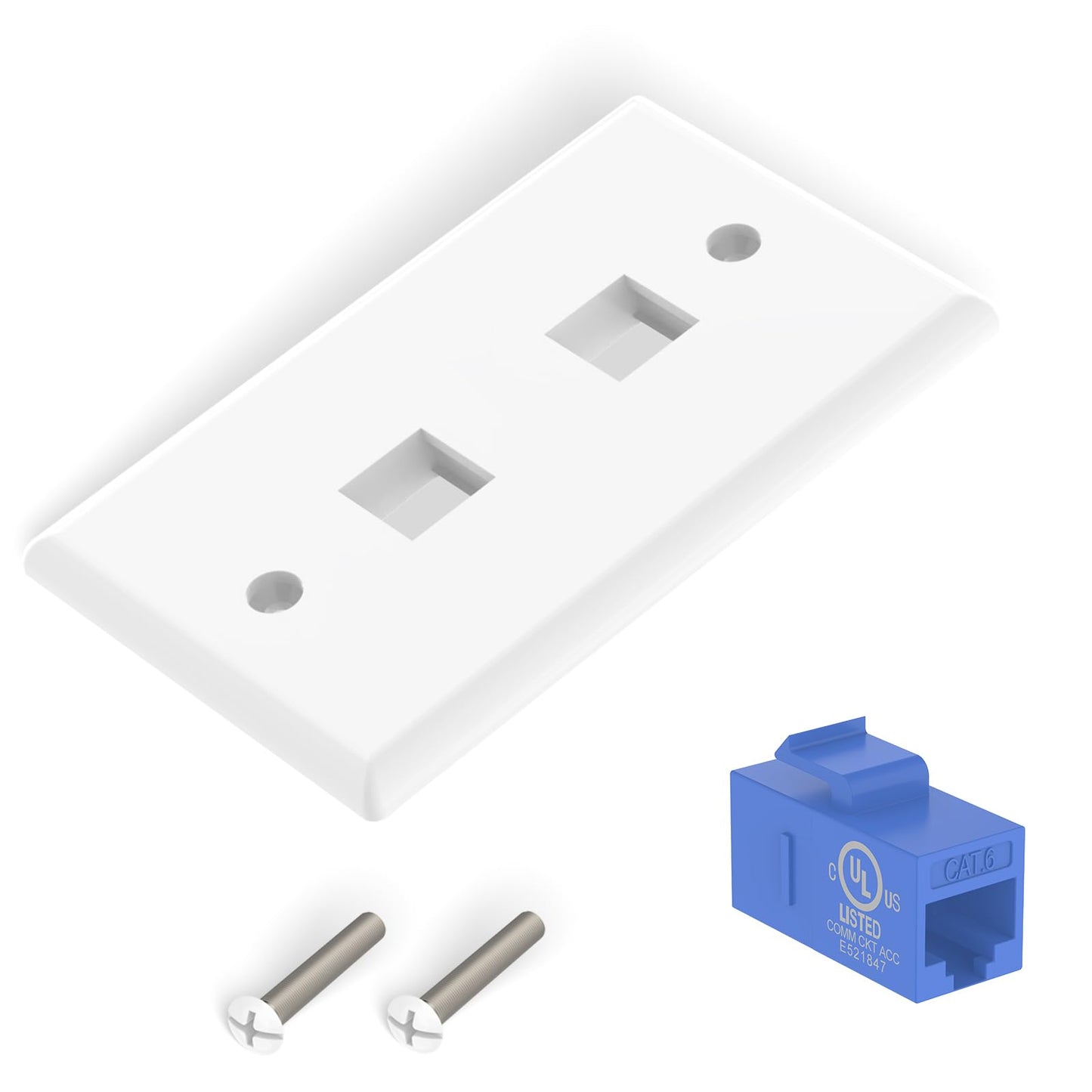 VCE 2-Port Ethernet Wall Plate (UL Listed), CAT6 Wall Plate and Jack, RJ45 Keystone Inline Coupler with Keystone Ethernet Outlet, Blue 2-Pack