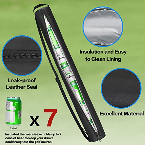 Insulated Beer Cooler Sleeve for Golf Bag - 7-Can Capacity, Black