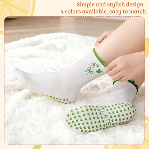Ruffle Pilates Grip Socks for Women - Cotton Embroidery - 5 Pairs, Medium