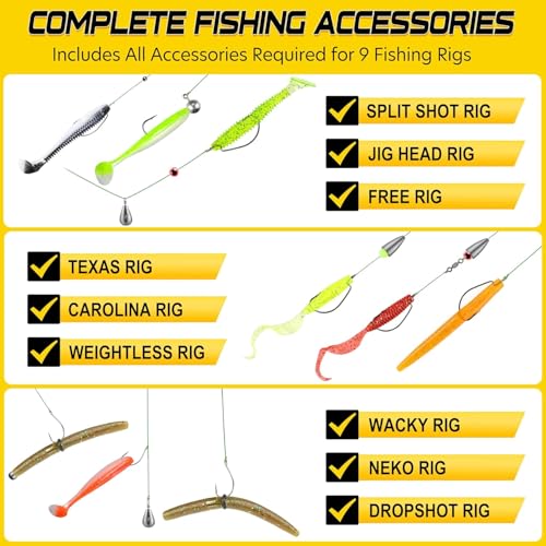 PLUSINNO 229PCS Fishing Accessories Kit with Tackle Box - Complete Fishing Gear Set for Bass Trout & More