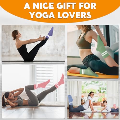 Non-Slip Pilates Grippy Socks for Women - One Size, 4 Pairs (Blue, Green, Purple, Pink)